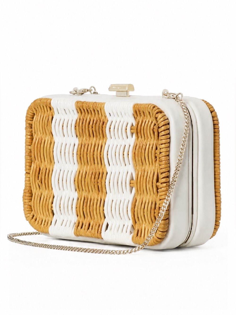 NWT Kate Spade Kitt Wicker Clutch Crossbody Optic White Tan PXRU0413